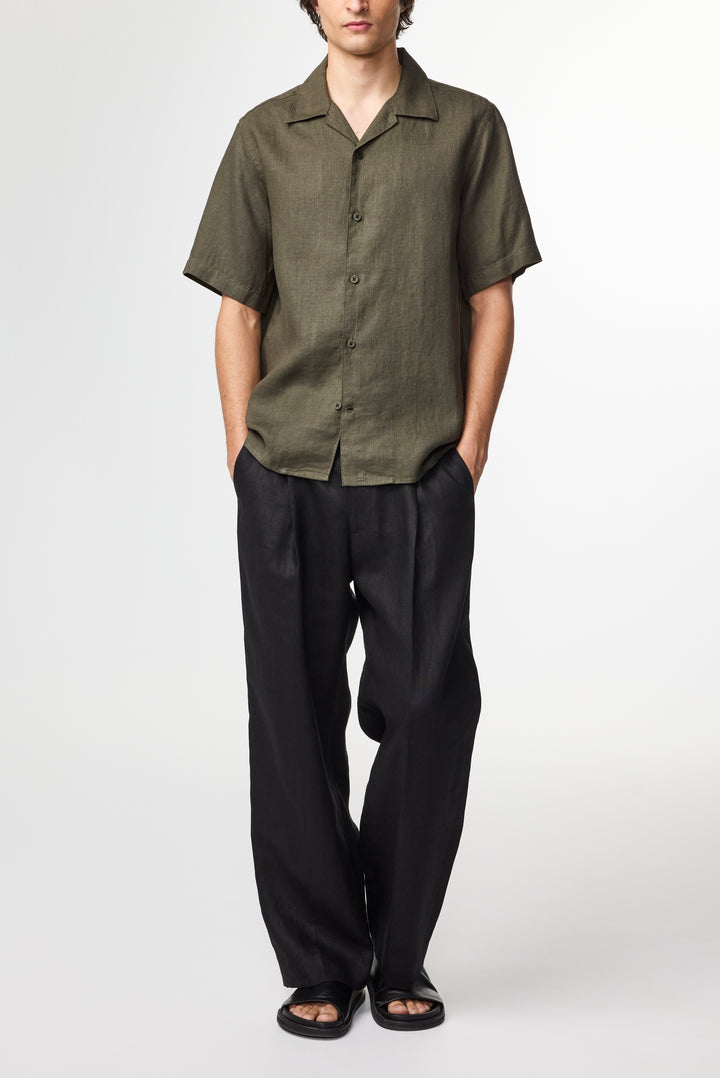 NN07 Julio SS NO PKT 5708 Linen Shirt in Croc Green | Buster McGee