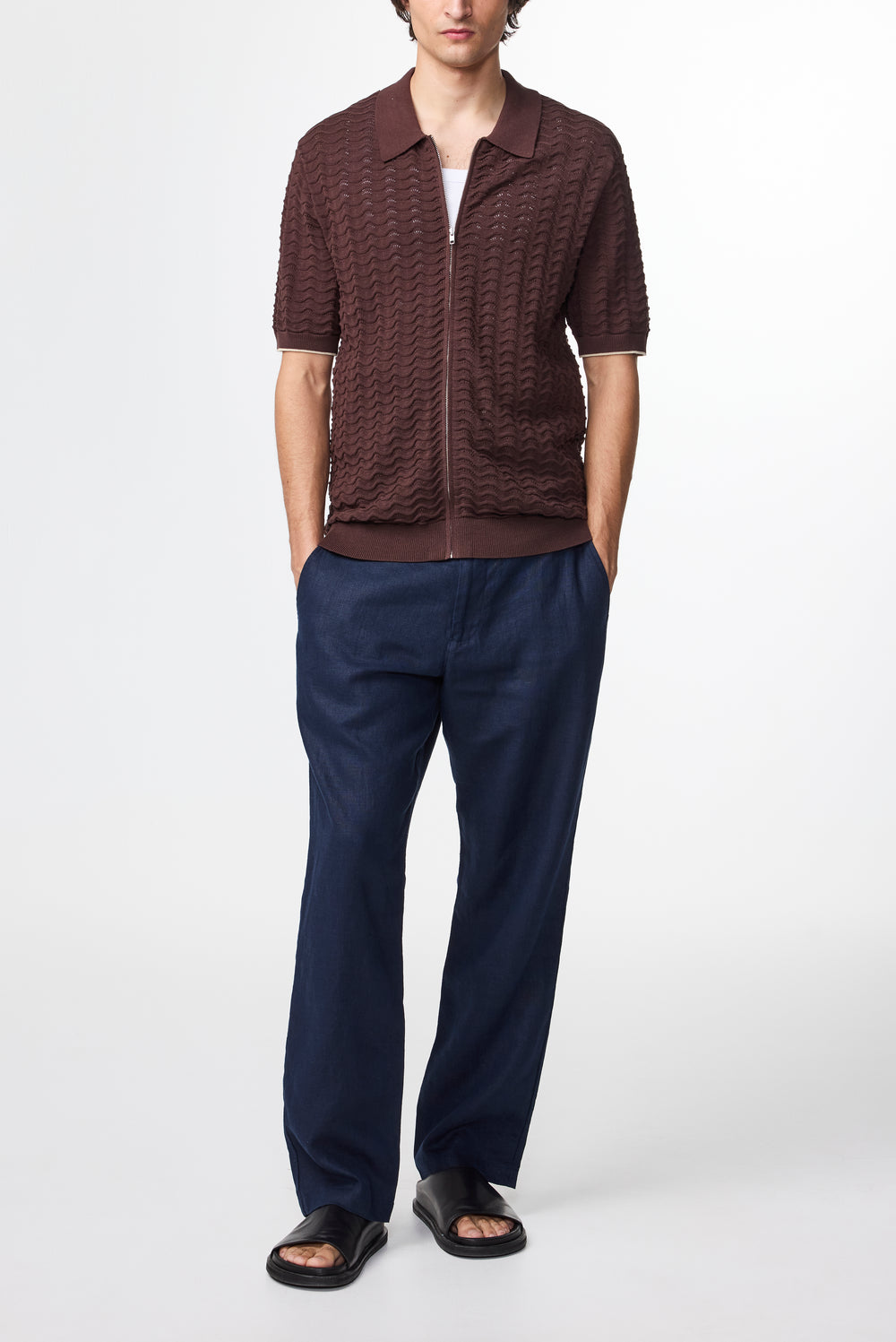 NN07 Gustav 6636 Full Zip Polo in Coffee | Buster McGee