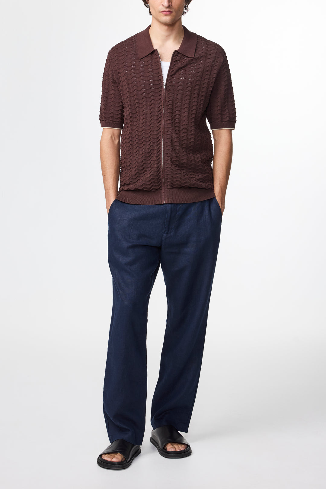 NN07 Gustav 6636 Full Zip Polo in Coffee | Buster McGee