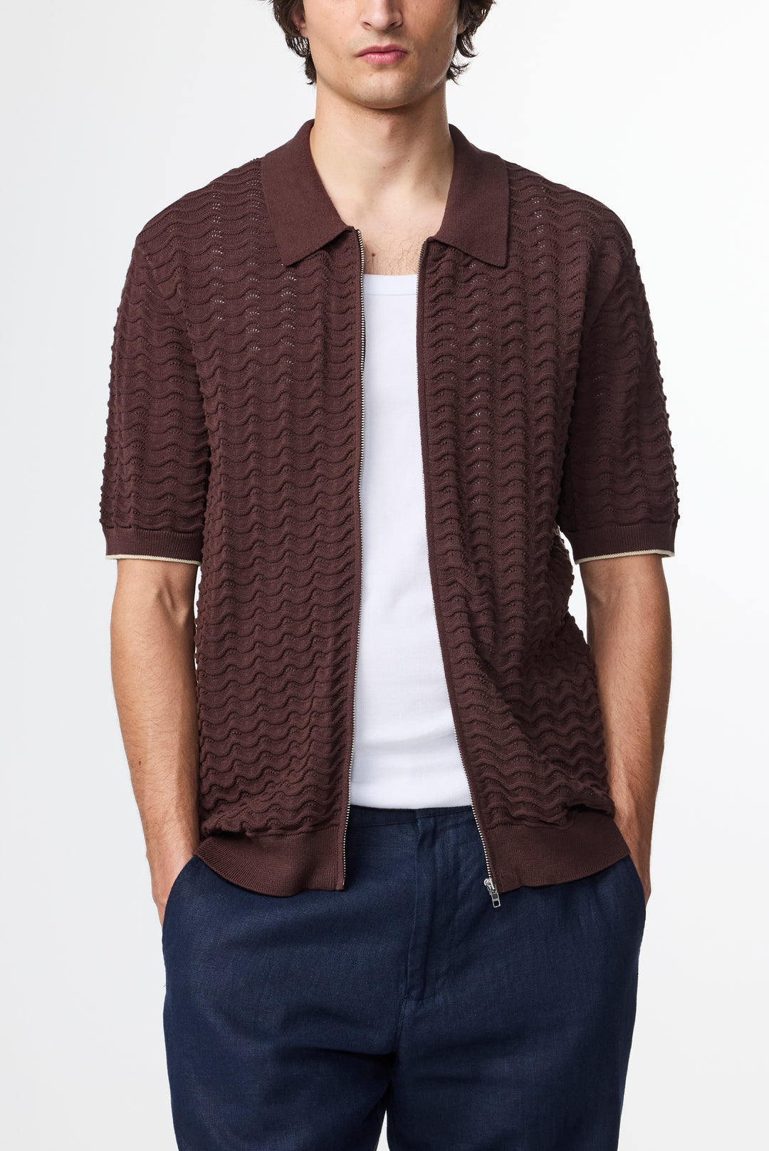 NN07 Gustav 6636 Full Zip Polo in Coffee | Buster McGee