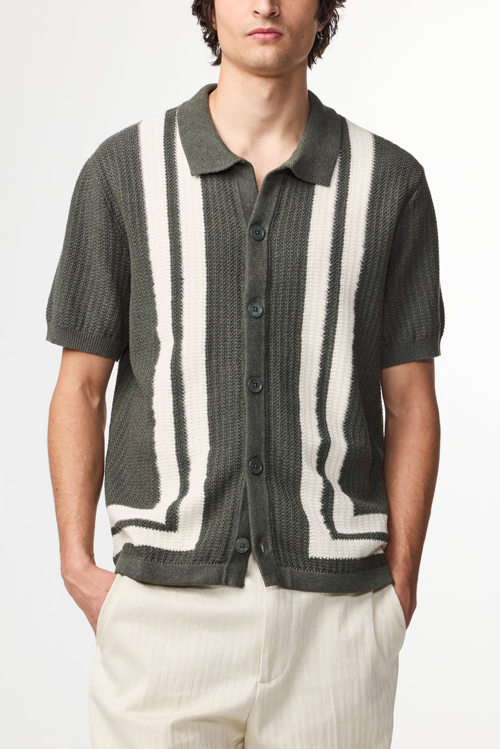 NN07 Ares 6636 Knitted Shirt in Croc Green | Buster McGee