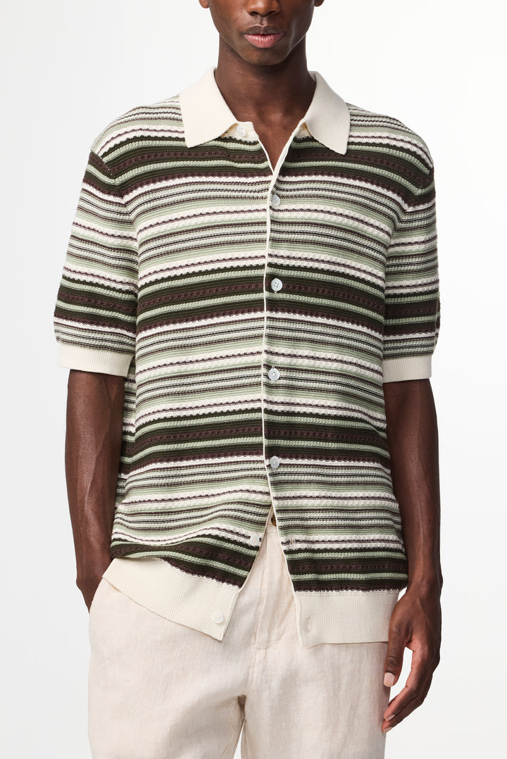 NN07 Nolan Polo Cardigan 6686 in Green Stripe | Buster McGee