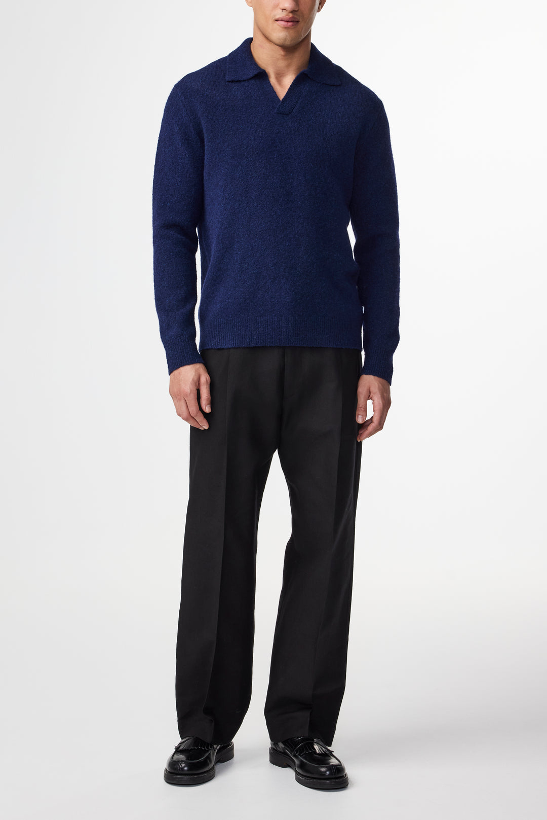 NN07 Hope 6683 LS Boucle Knit Polo in Navy Blue | Buster McGee
