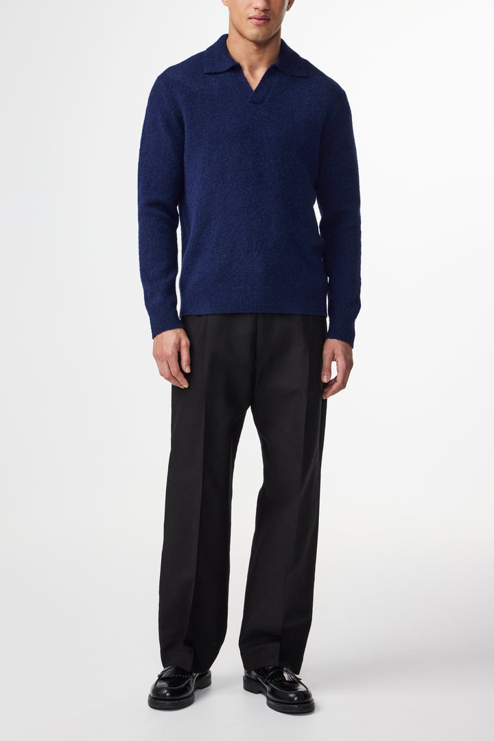 NN07 Hope 6683 LS Boucle Knit Polo in Navy Blue | Buster McGee