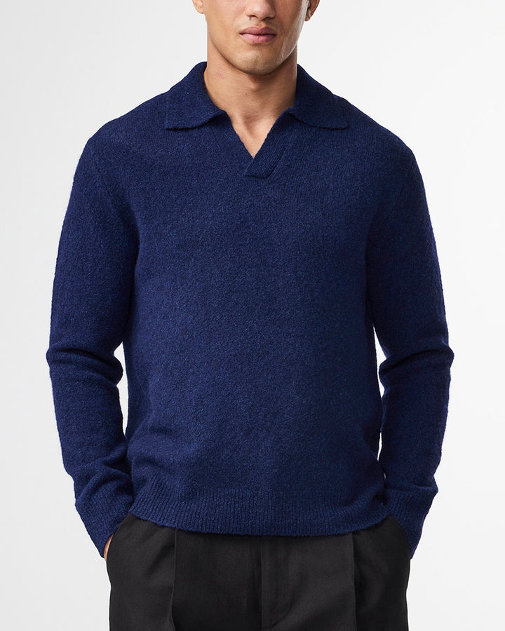 NN07 Hope 6683 LS Boucle Knit Polo in Navy Blue | Buster McGee