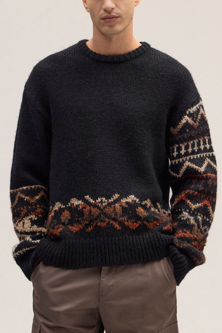 NN07 Emil 60032 Crewneck Wool Blend Sweater in Black | Buster McGee