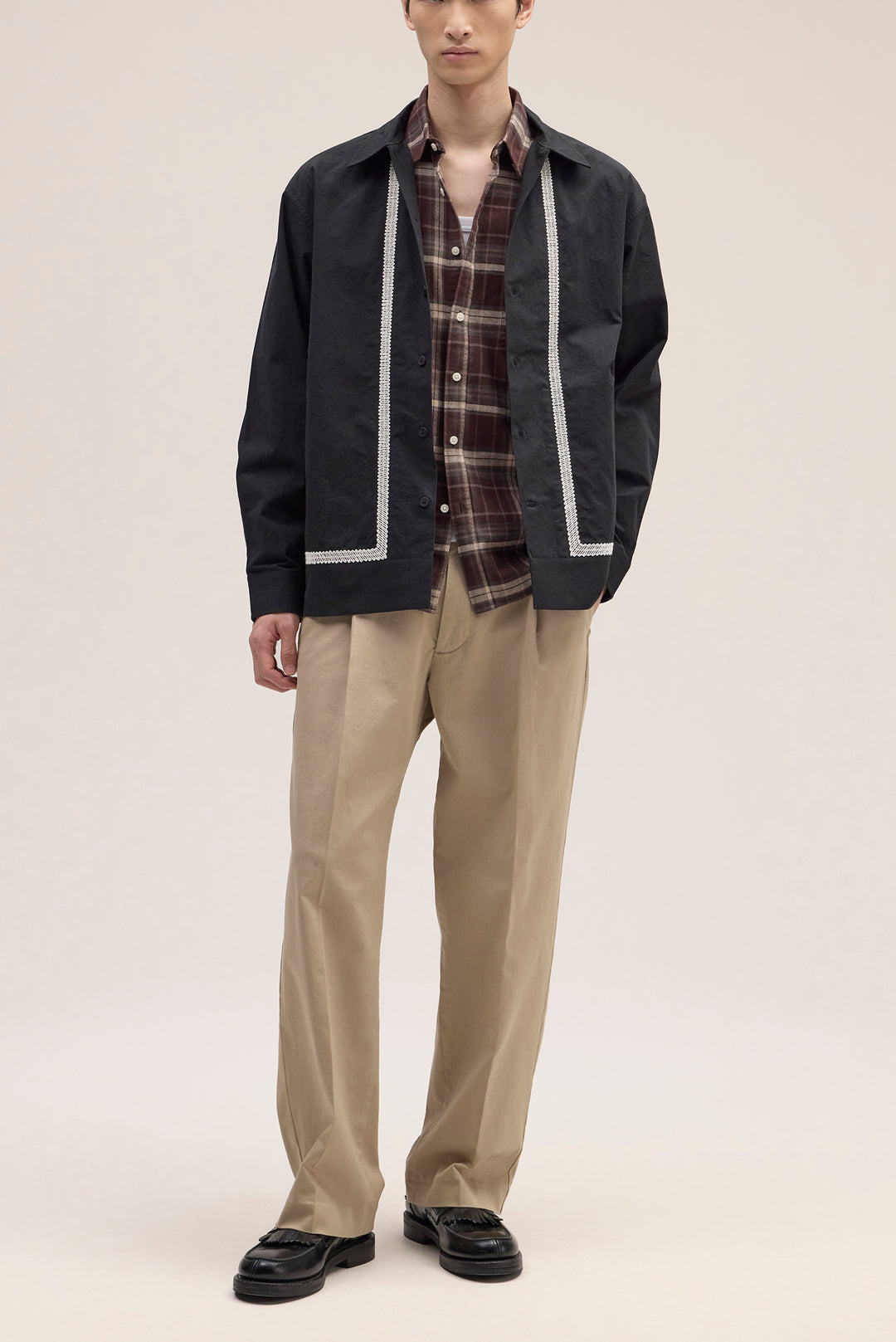 NN07 Reed 50032 Embroidered Overshirt in Black | Buster McGee