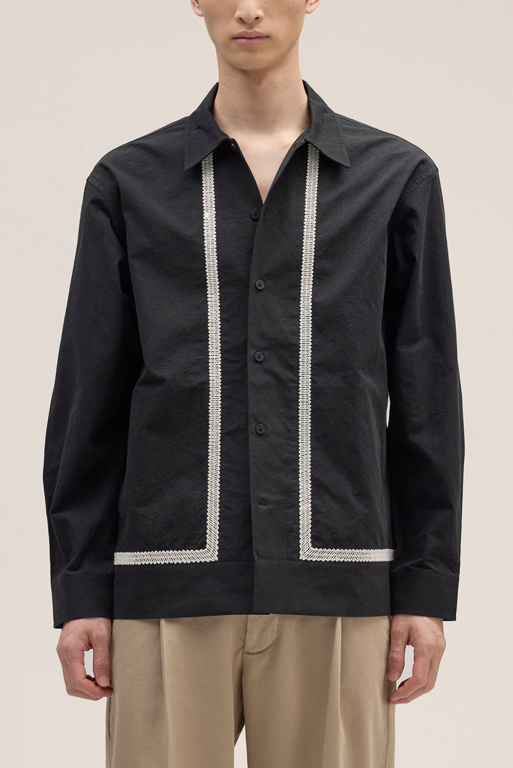 NN07 Reed 50032 Embroidered Overshirt in Black | Buster McGee