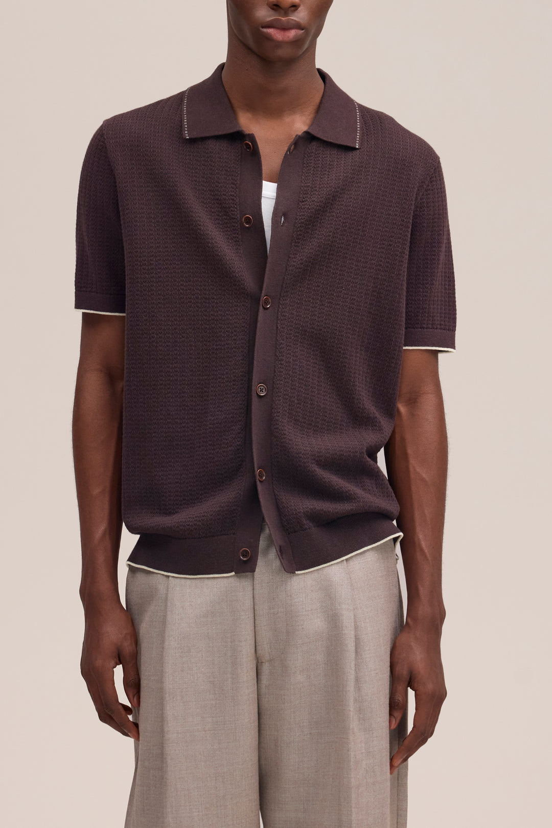 NN07 Nalo SS Knitted Polo 60039 in Deep Truffle