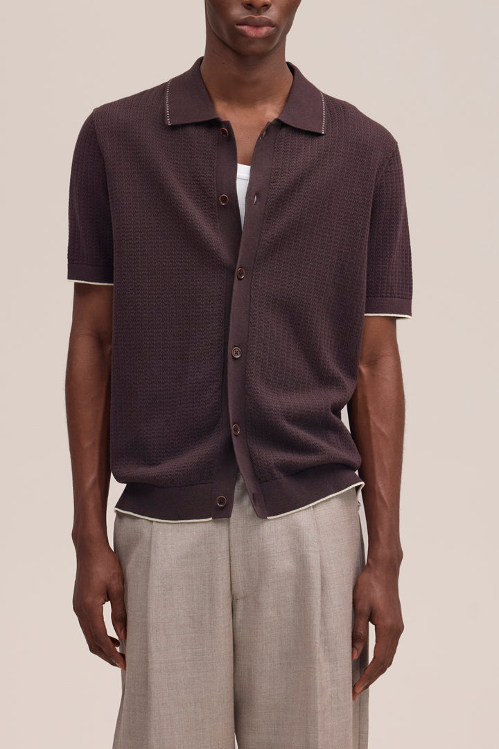 NN07 Nalo SS Knitted Polo 60039 in Deep Truffle