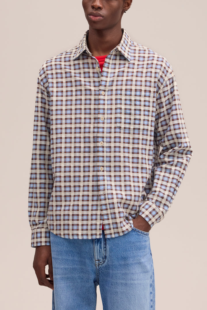 NN07 Deon 50037 Cotton LS Shirt in Blue Check