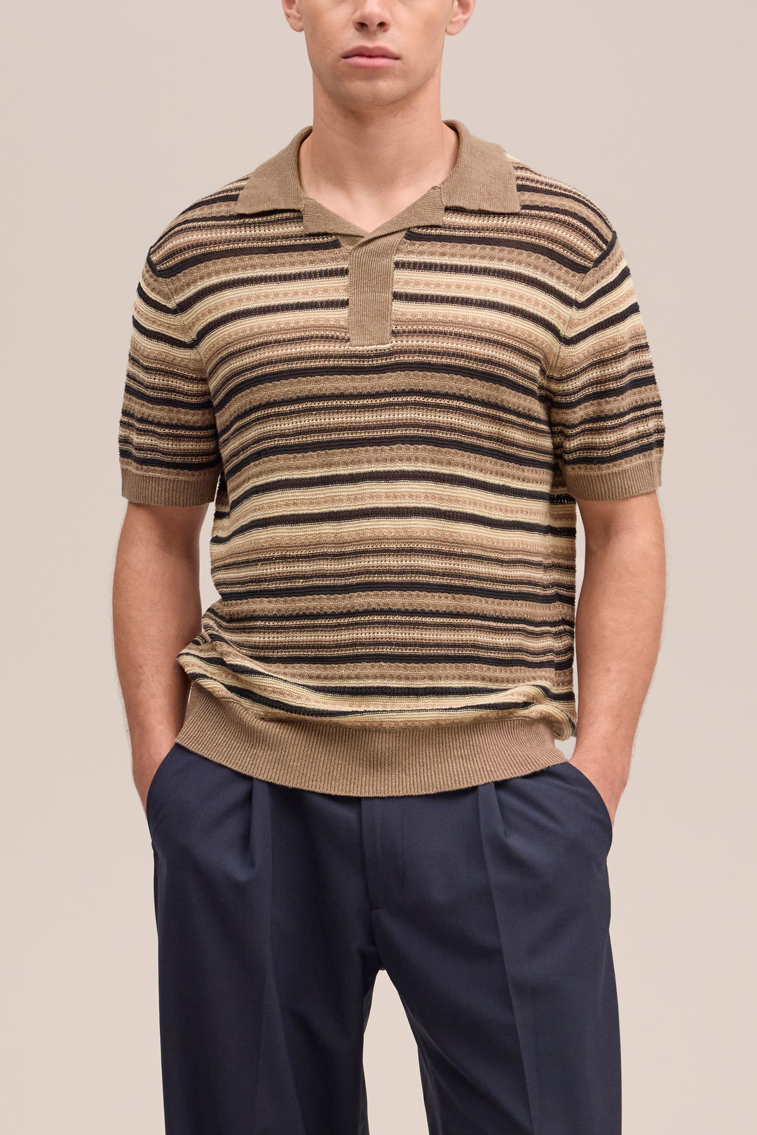 NN07 Noam 60043 Textured Stitch Polo in Mable Husk
