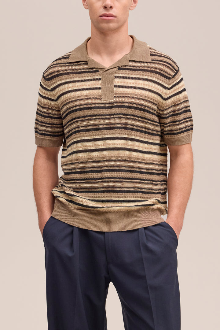 NN07 Noam 60043 Textured Stitch Polo in Mable Husk