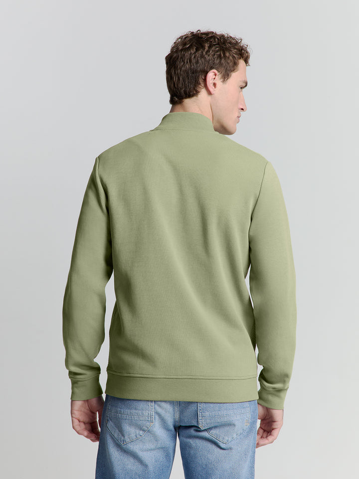 No Excess Full Zipper Jacquard Mix Bomber Sweater in Light Army | Buster McGee