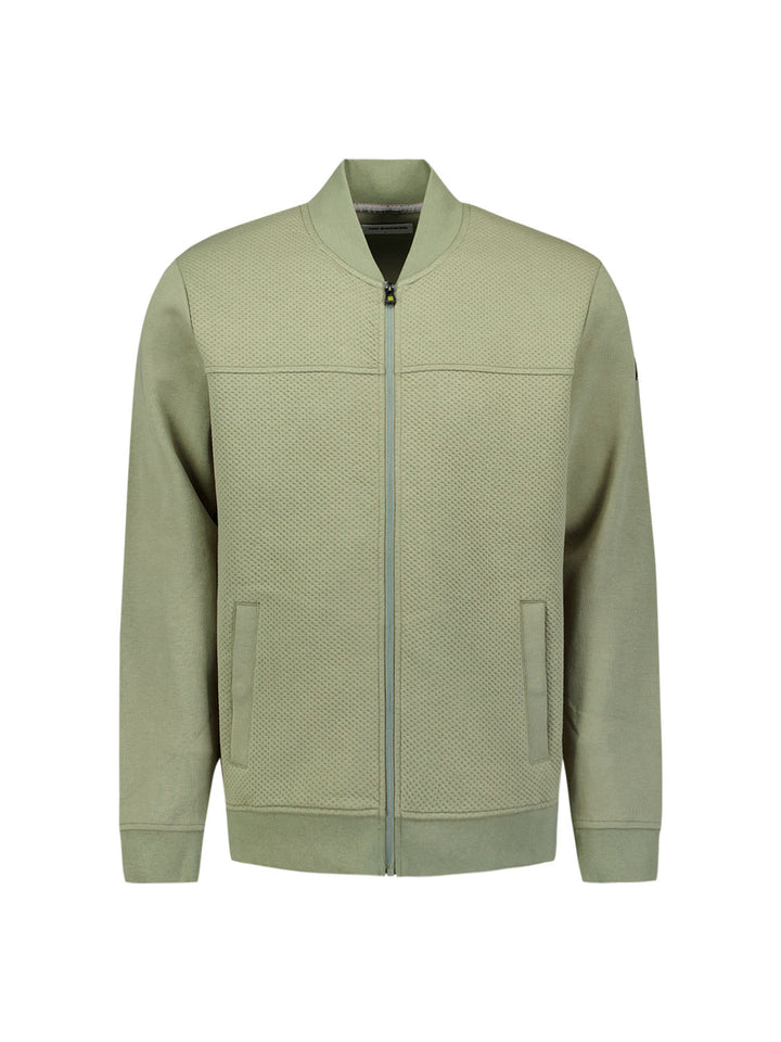 No Excess Full Zipper Jacquard Mix Bomber Sweater in Light Army | Buster McGee