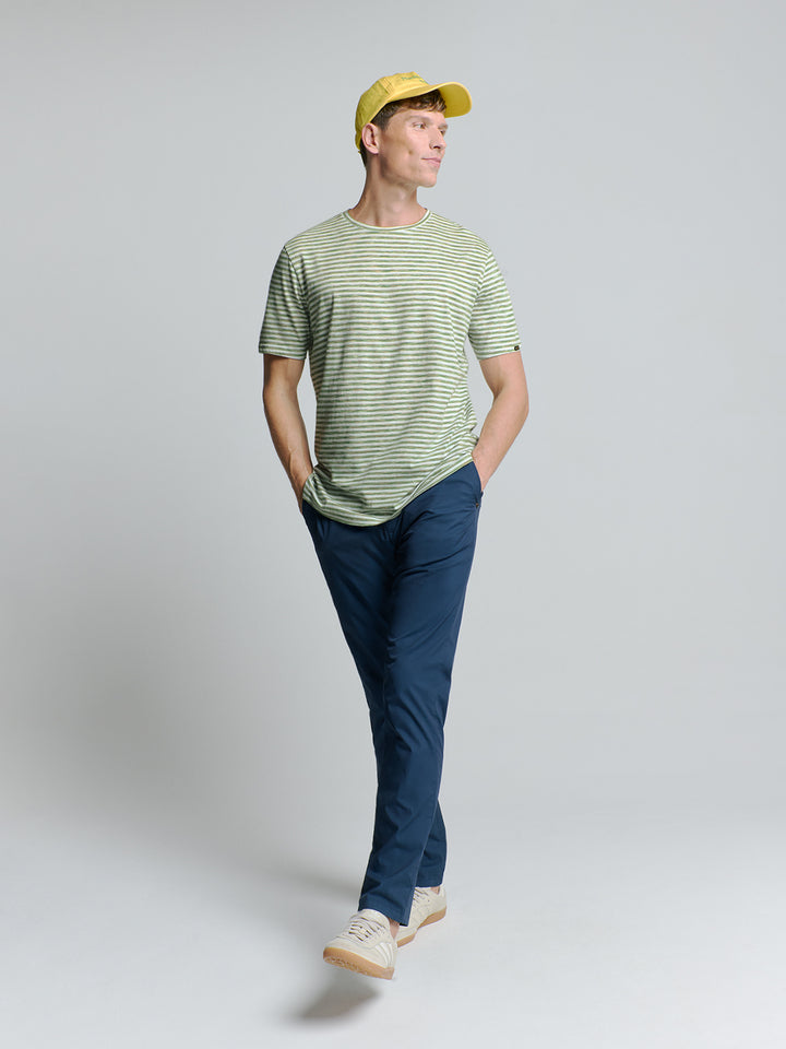 No Excess Crewneck Tee with Multi Coloured Melange Stripes in Green | Buster McGee