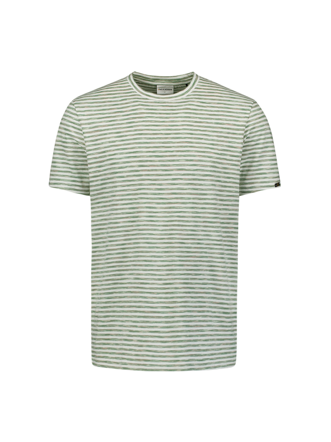No Excess Crewneck Tee with Multi Coloured Melange Stripes in Green | Buster McGee