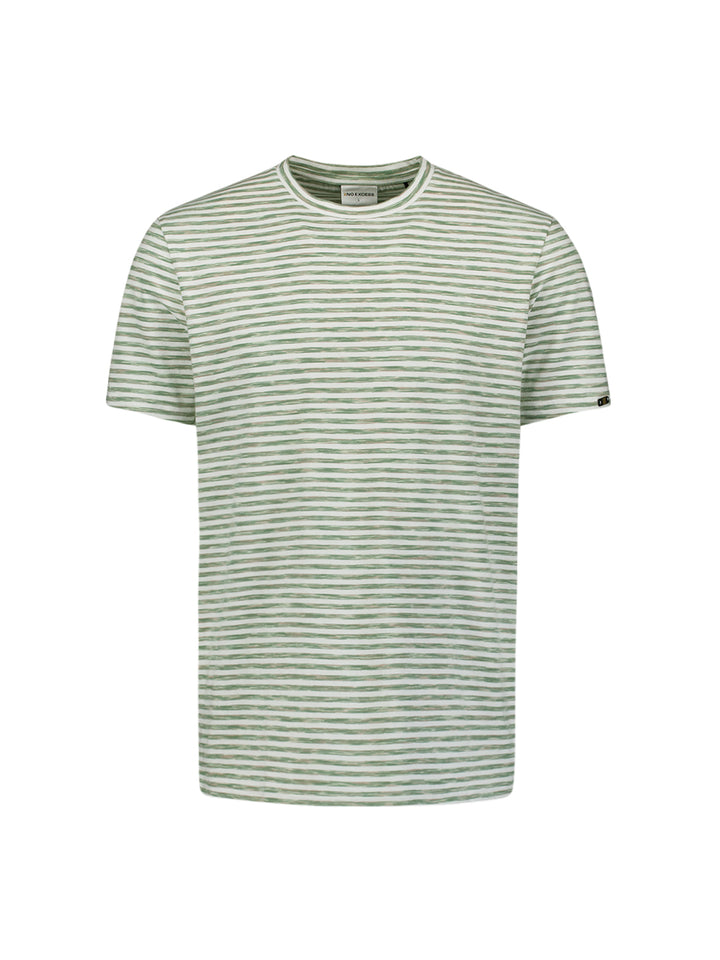 No Excess Crewneck Tee with Multi Coloured Melange Stripes in Green | Buster McGee