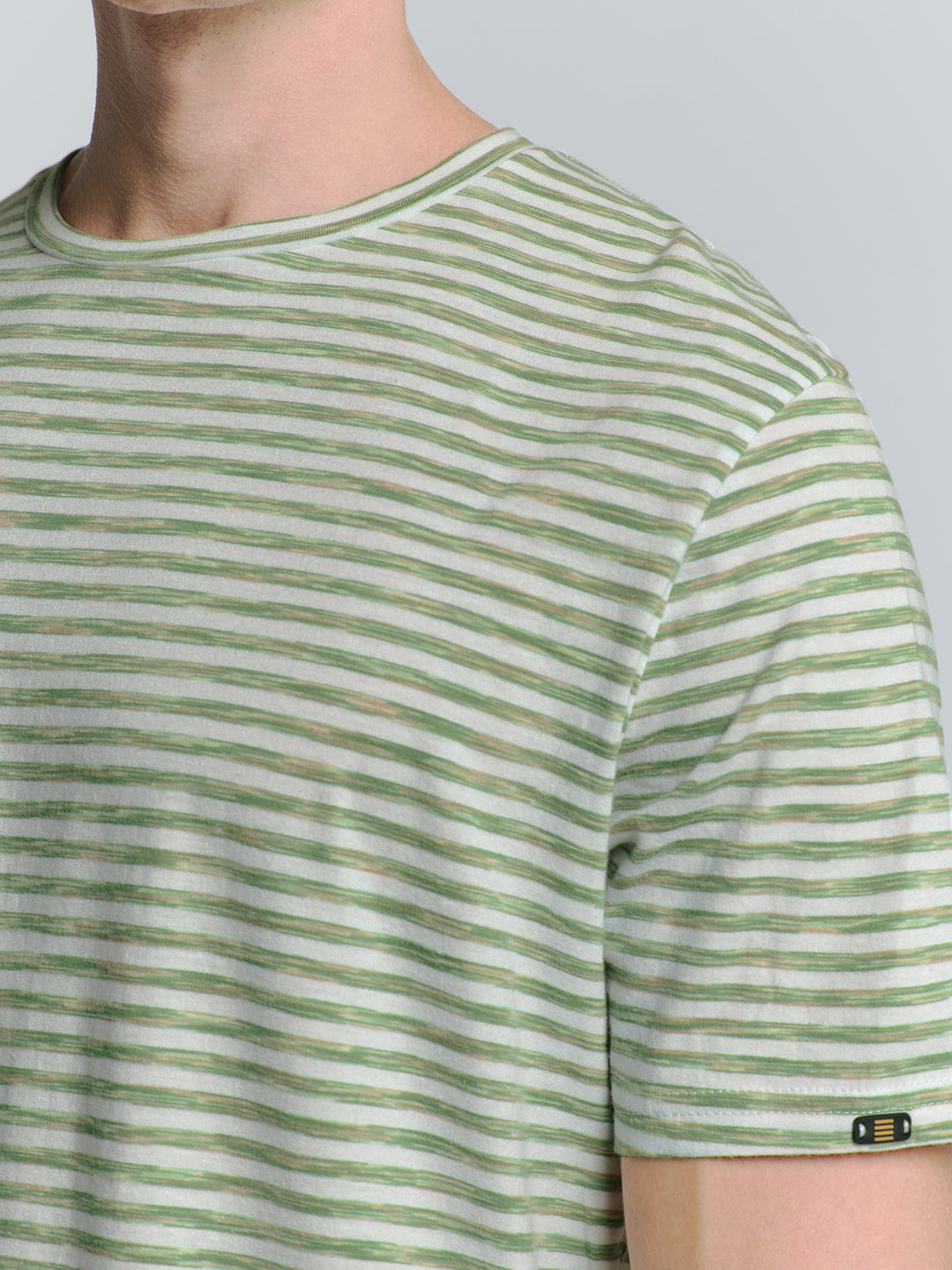 No Excess Crewneck Tee with Multi Coloured Melange Stripes in Green | Buster McGee