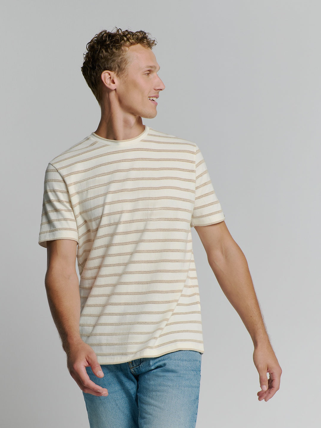 No Excess Crewneck Striped Jacquard Tee in Off White | Buster McGee