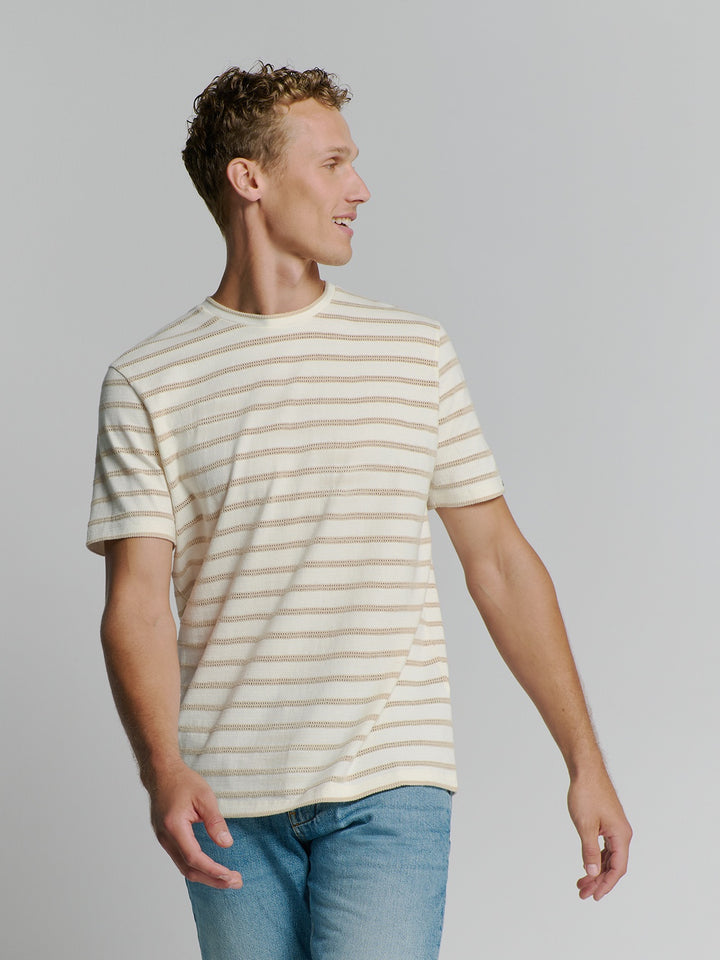 No Excess Crewneck Striped Jacquard Tee in Off White | Buster McGee