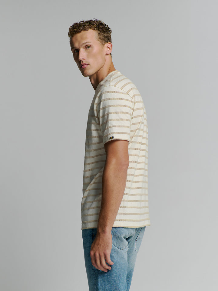 No Excess Crewneck Striped Jacquard Tee in Off White | Buster McGee