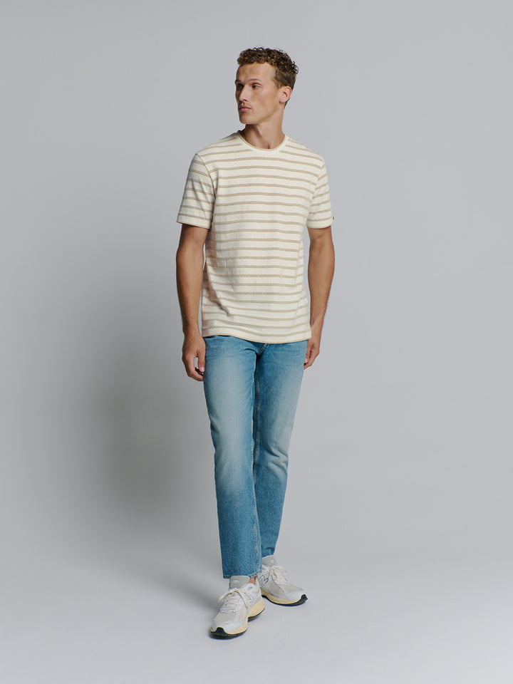 No Excess Crewneck Striped Jacquard Tee in Off White | Buster McGee