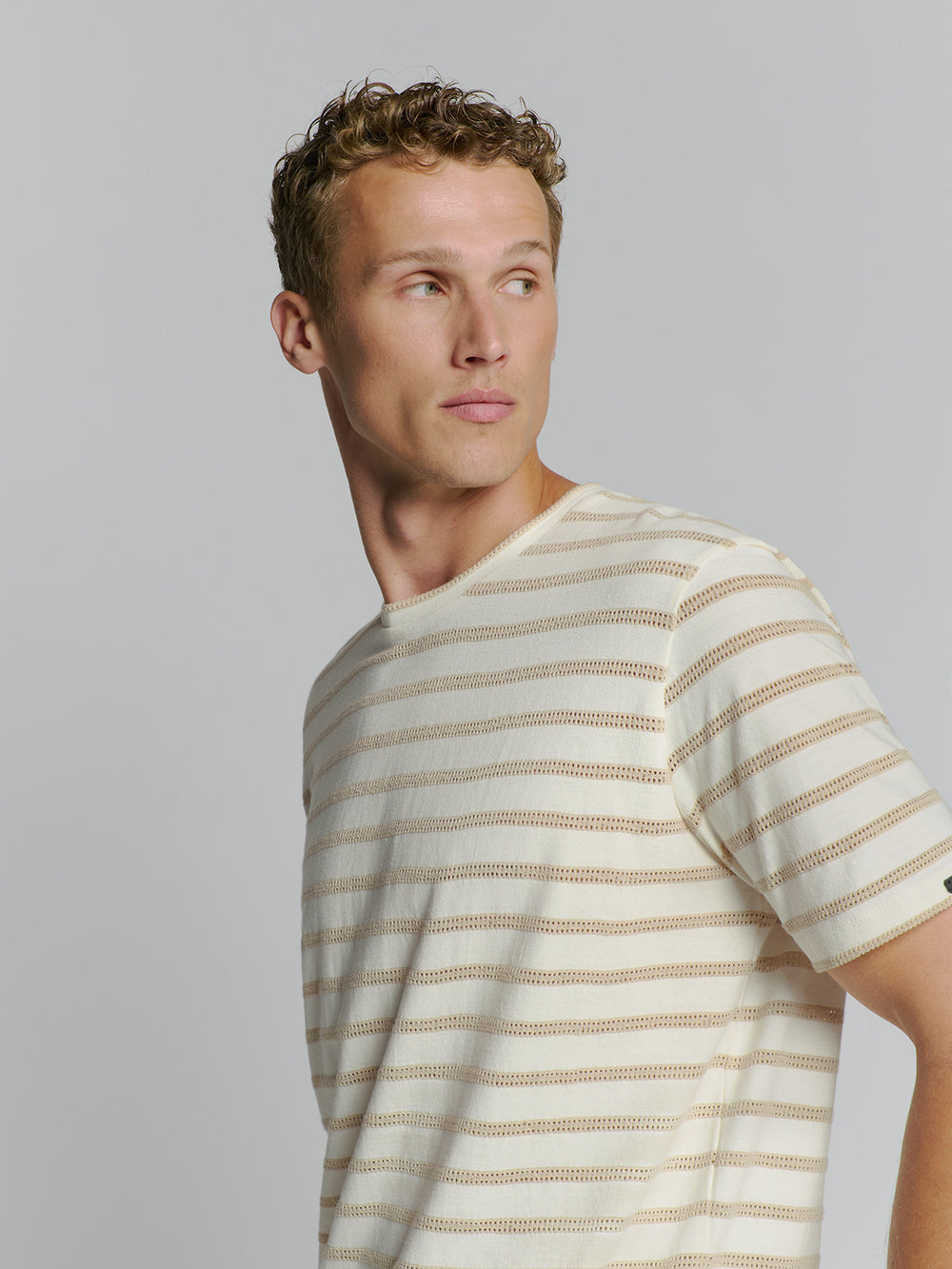 No Excess Crewneck Striped Jacquard Tee in Off White | Buster McGee