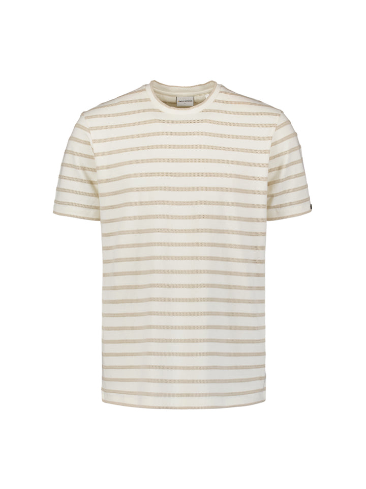 No Excess Crewneck Striped Jacquard Tee in Off White | Buster McGee