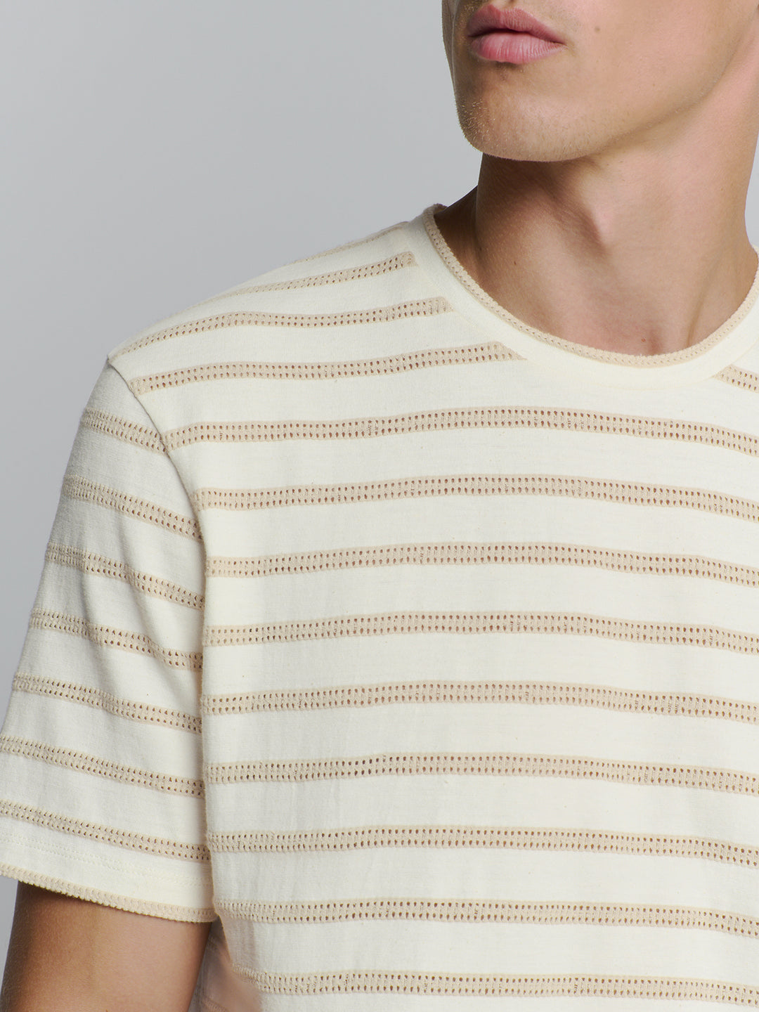 No Excess Crewneck Striped Jacquard Tee in Off White | Buster McGee