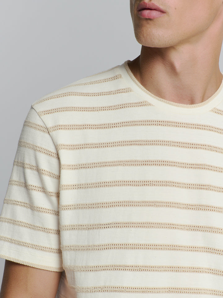No Excess Crewneck Striped Jacquard Tee in Off White | Buster McGee