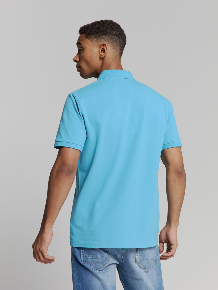 No Excess Garment Dyed Pique Polo in Sea Blue | Buster McGee