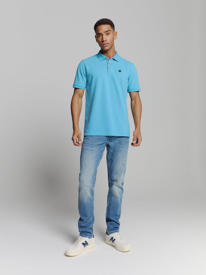 No Excess Garment Dyed Pique Polo in Sea Blue | Buster McGee