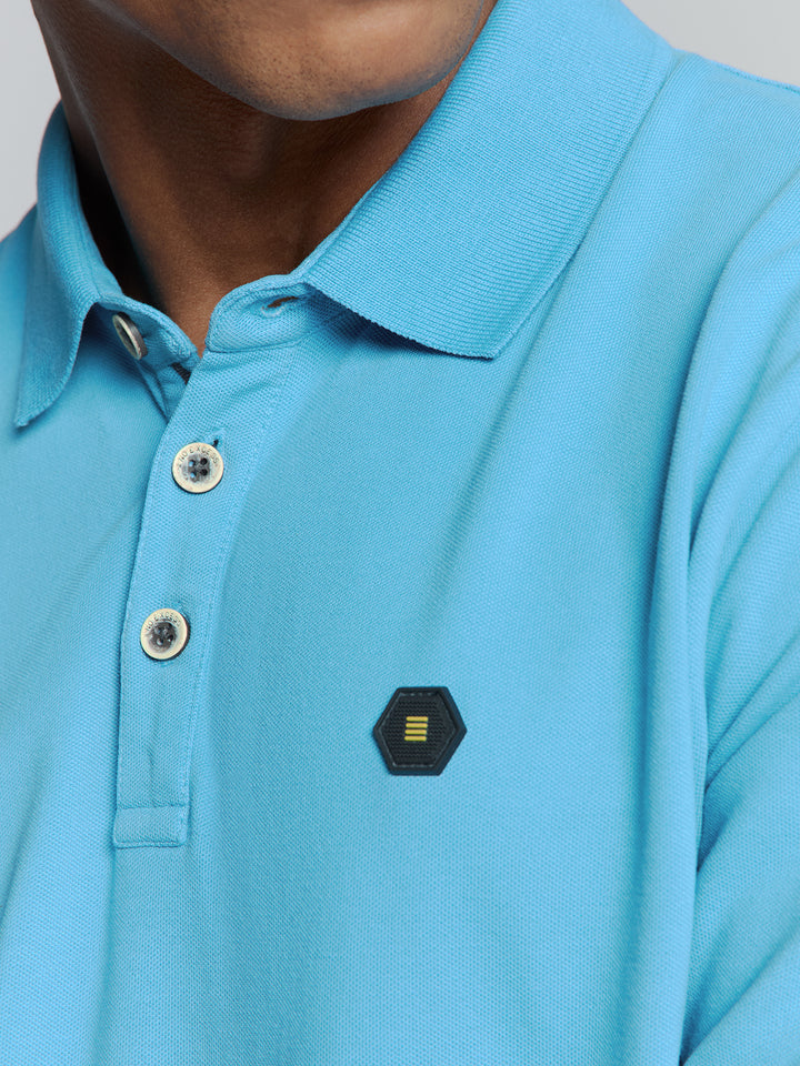No Excess Garment Dyed Pique Polo in Sea Blue | Buster McGee