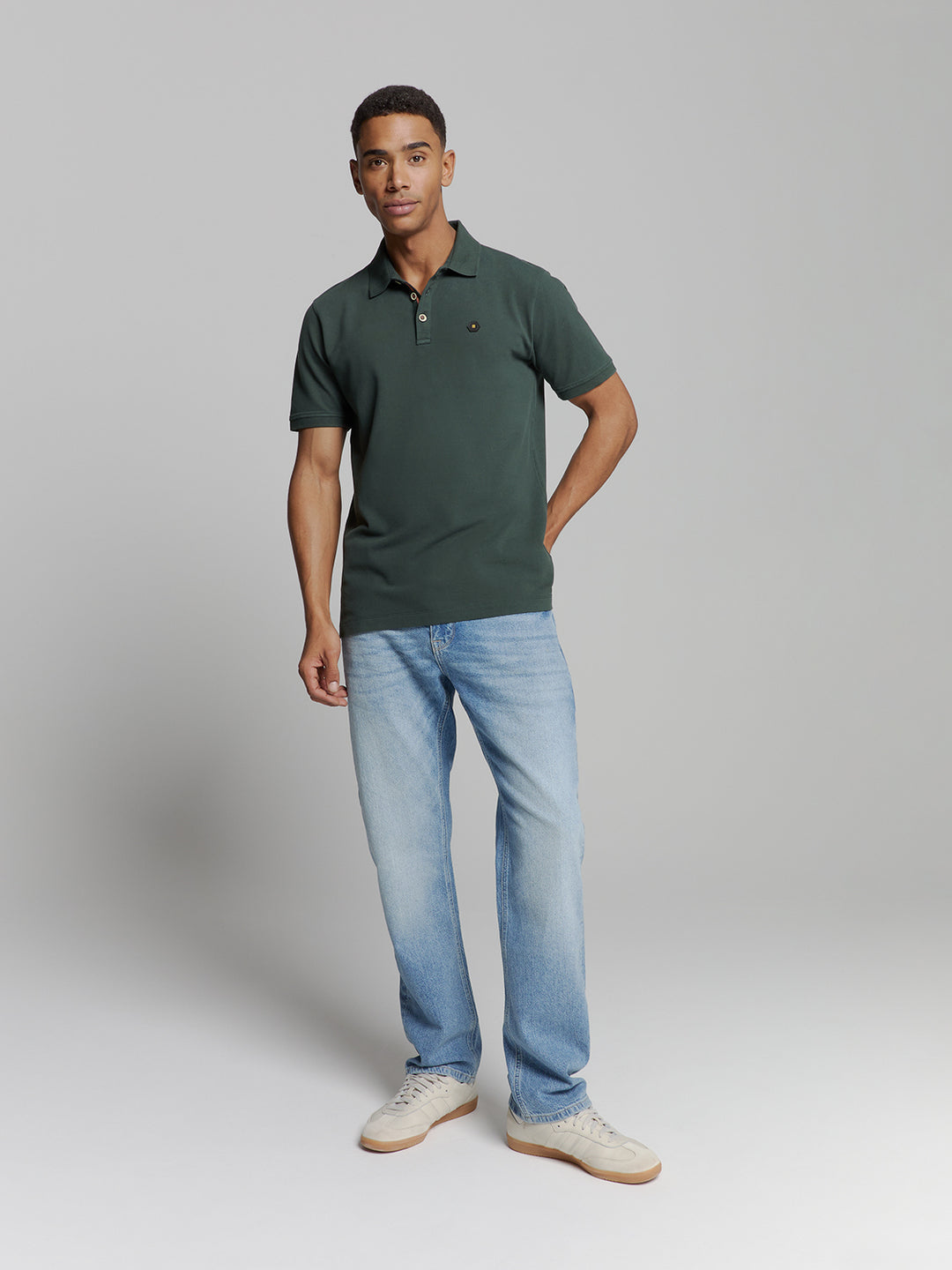 No Excess Garment Dyed Pique Polo in Dark Steel | Buster McGee