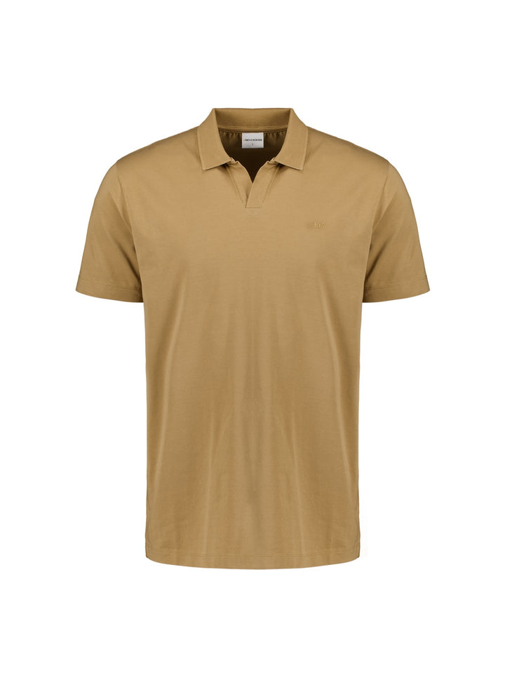 No Excess Solid Stretch V Neck Polo in Khaki | Buster McGee