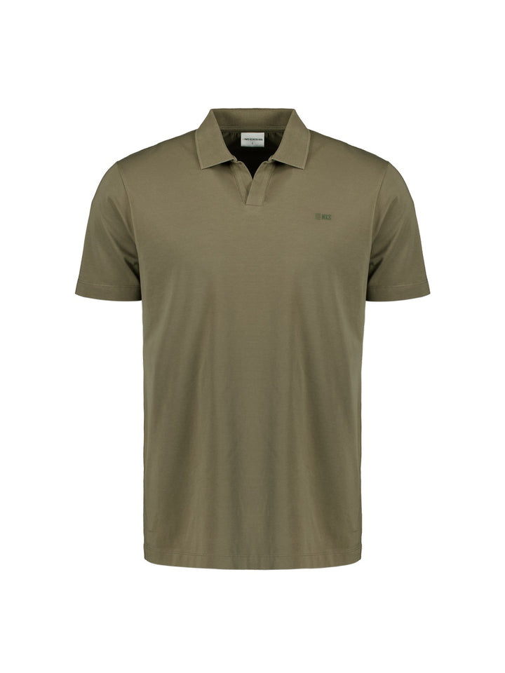 No Excess Solid Stretch V Neck Polo in Dark Moss | Buster McGee