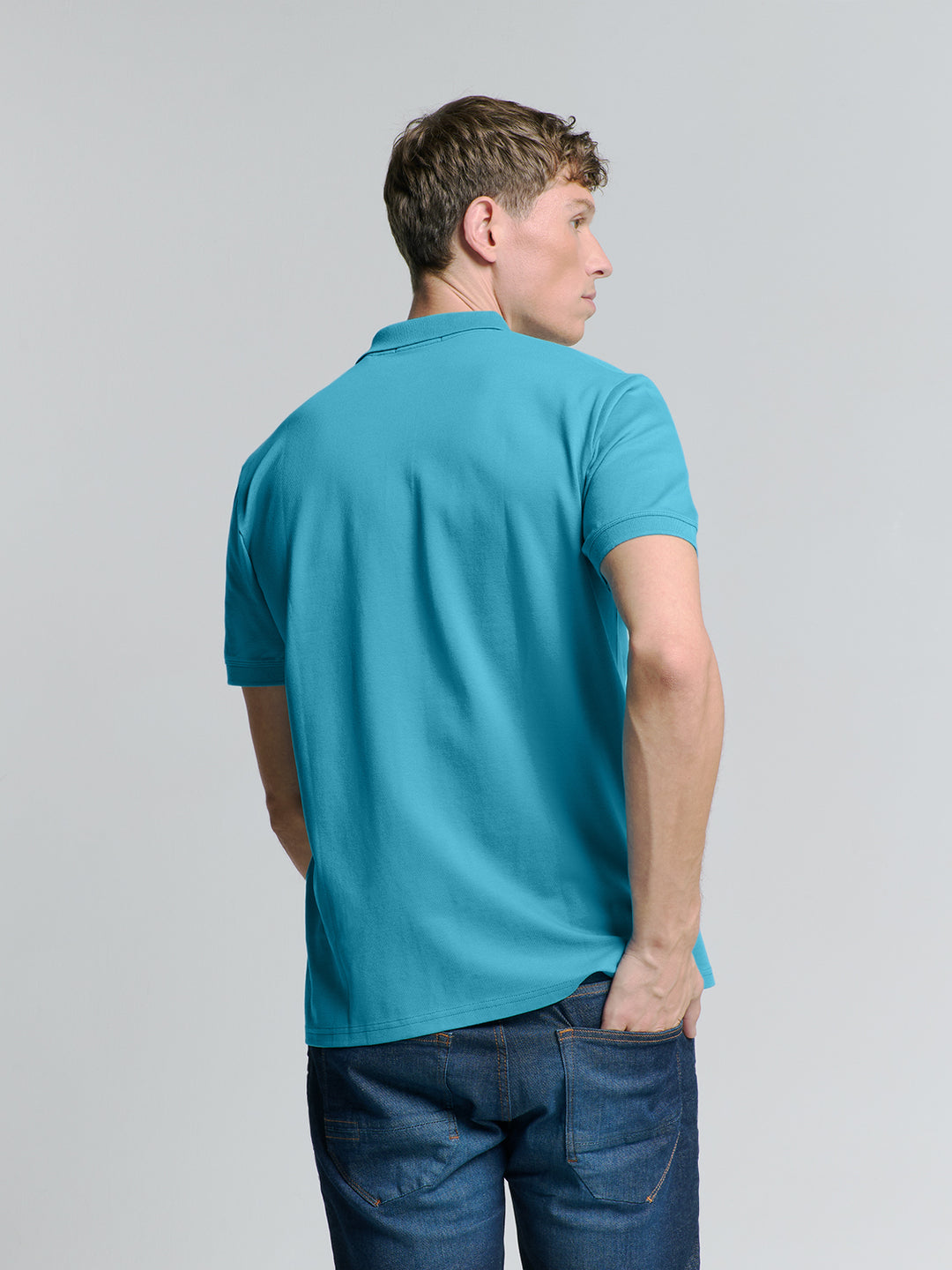 No Excess Solid Stretch Pique Polo in Sea Blue | Buster McGee
