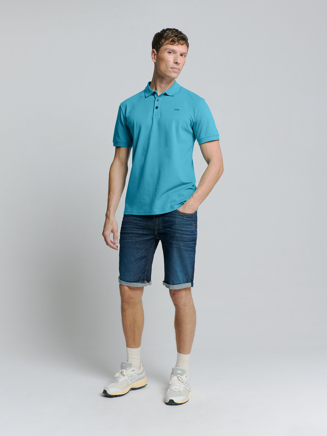 No Excess Solid Stretch Pique Polo in Sea Blue | Buster McGee