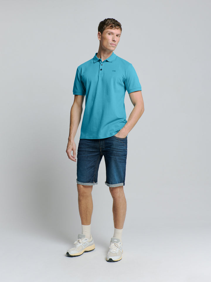 No Excess Solid Stretch Pique Polo in Sea Blue | Buster McGee