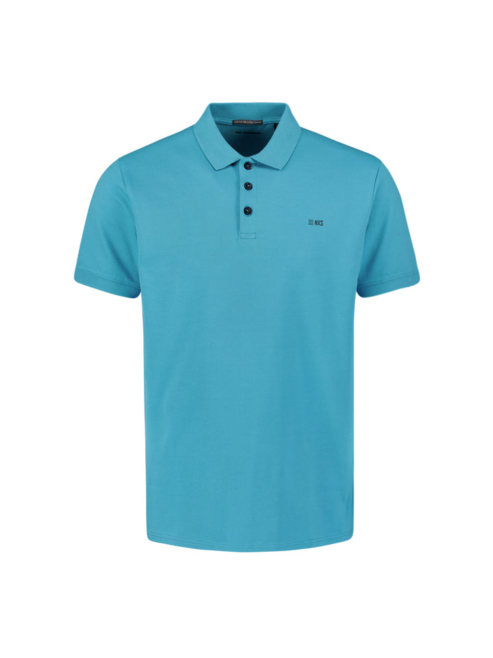 No Excess Solid Stretch Pique Polo in Sea Blue | Buster McGee