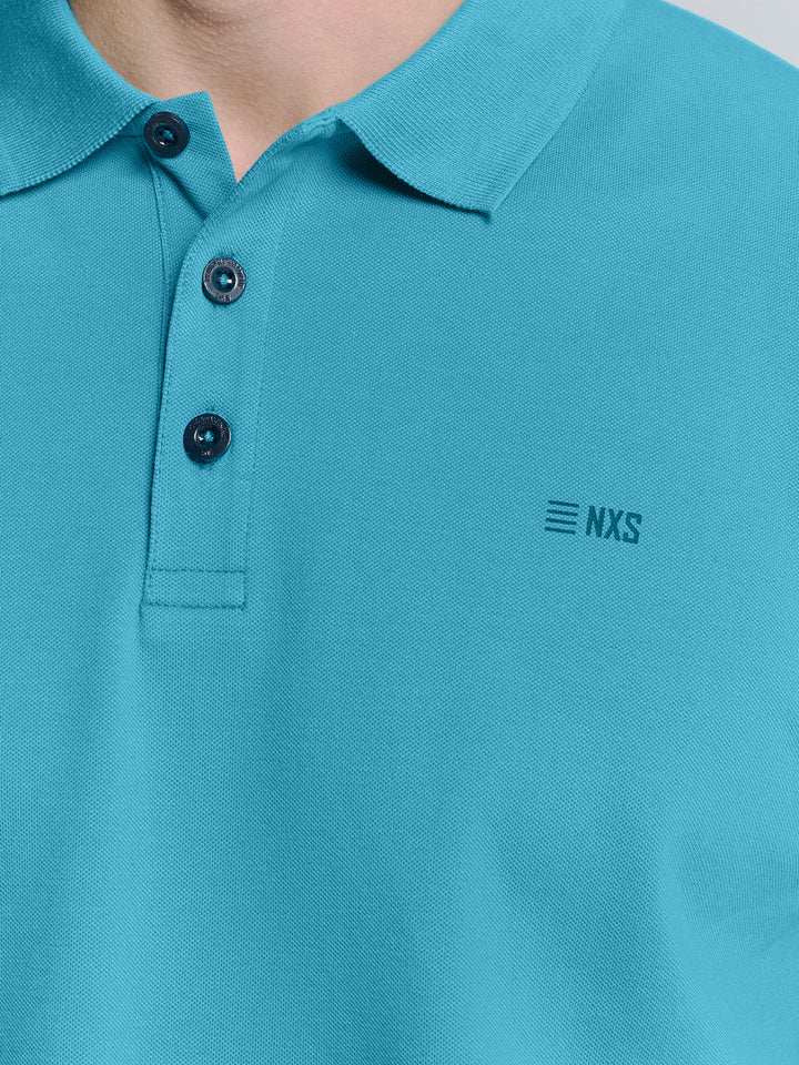 No Excess Solid Stretch Pique Polo in Sea Blue | Buster McGee