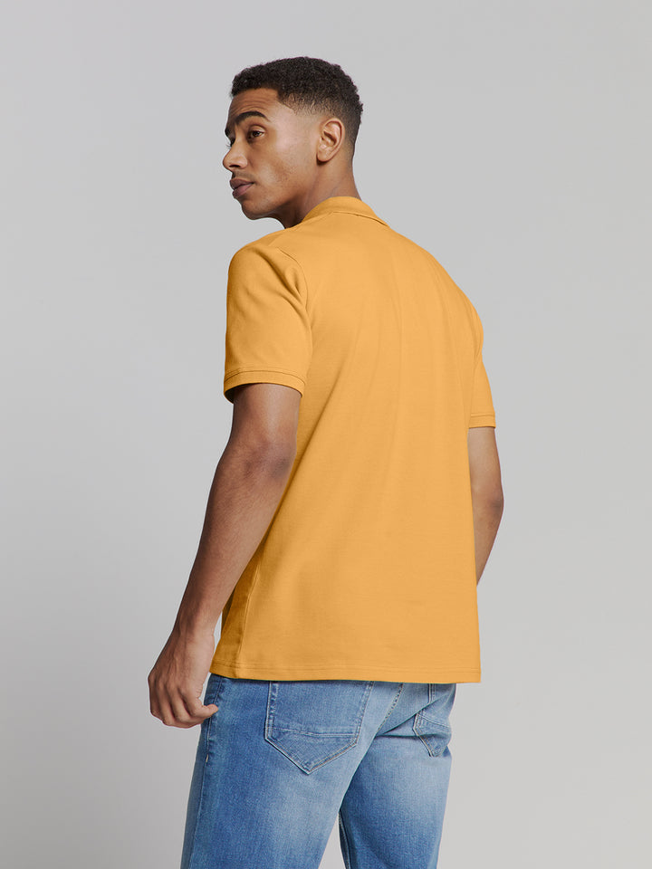No Excess Solid Stretch Pique Polo in Yellow | Buster McGee