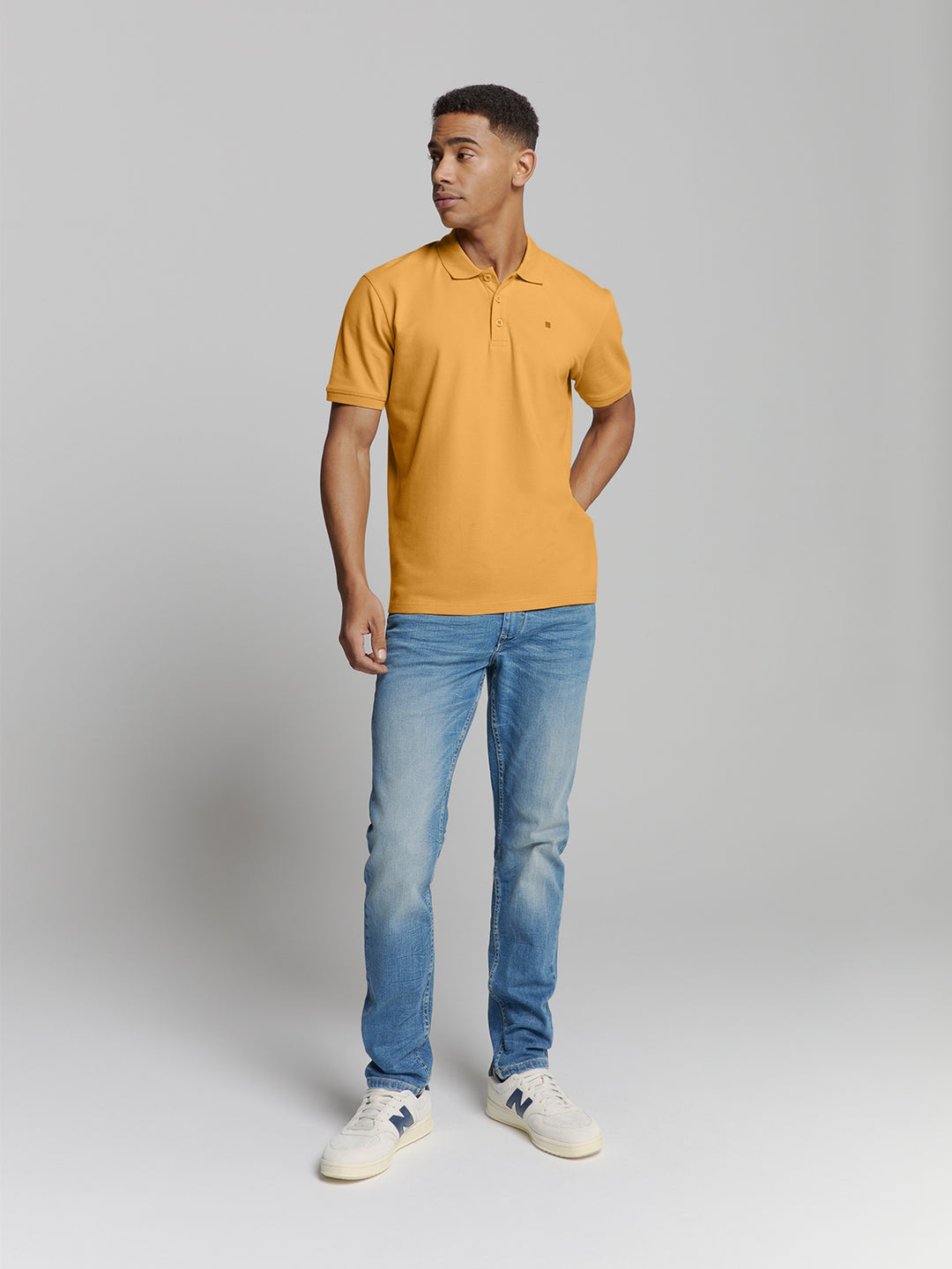 No Excess Solid Stretch Pique Polo in Yellow | Buster McGee