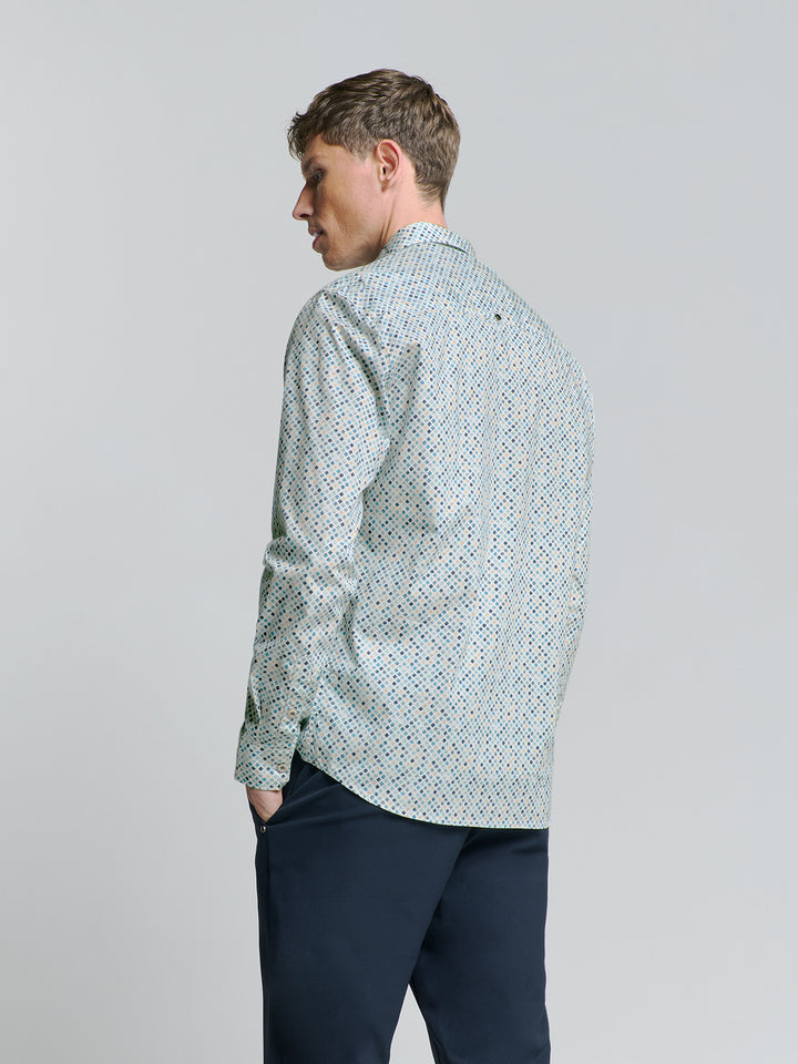 No Excess Allover Printed Stretch Shirt in Sea Blue | Buster McGee