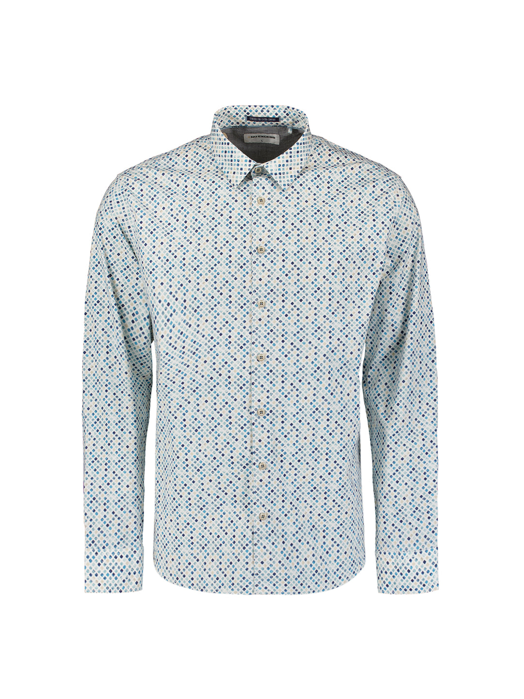 No Excess Allover Printed Stretch Shirt in Sea Blue | Buster McGee