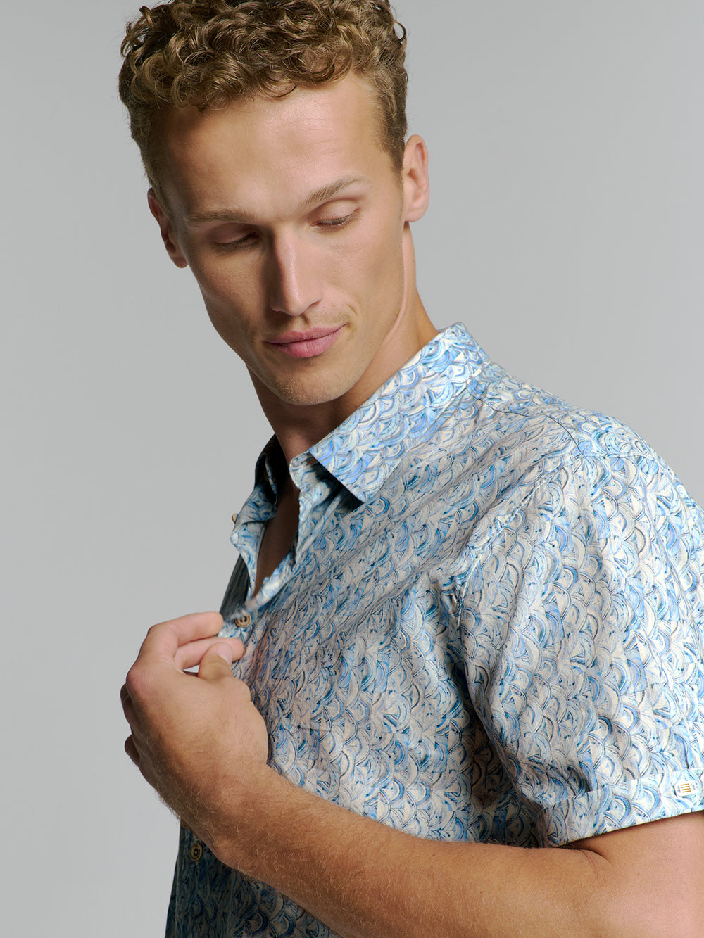 No Excess Allover Printed SS Shirt in Cloud | Buster McGee