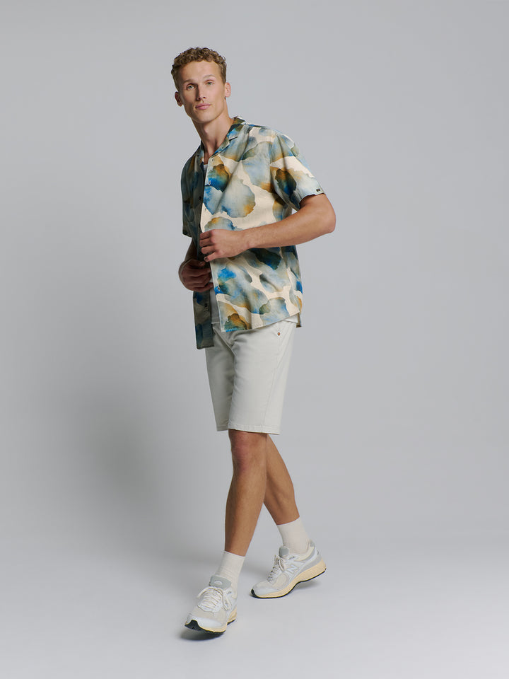 No Excess Allover Printed Spread Collar SS Shirt in Blue Print | Buster McGee