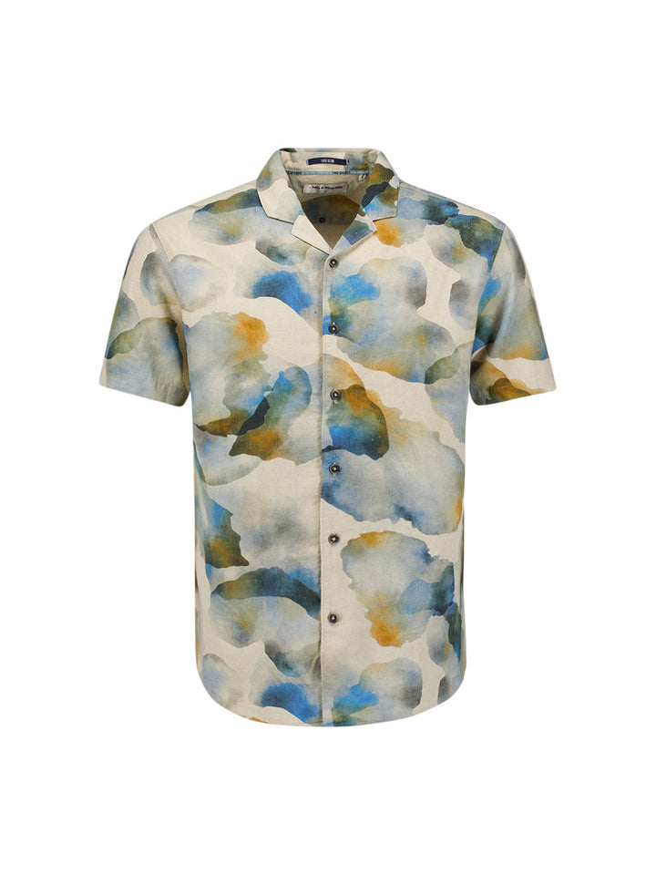 No Excess Allover Printed Spread Collar SS Shirt in Blue Print | Buster McGee