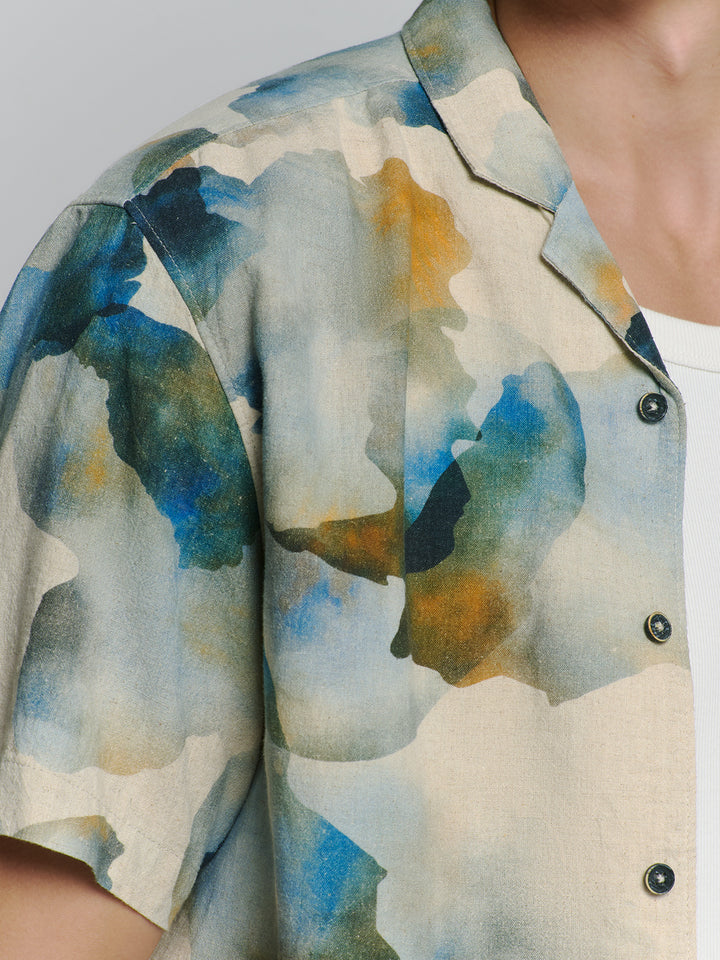 No Excess Allover Printed Spread Collar SS Shirt in Blue Print | Buster McGee